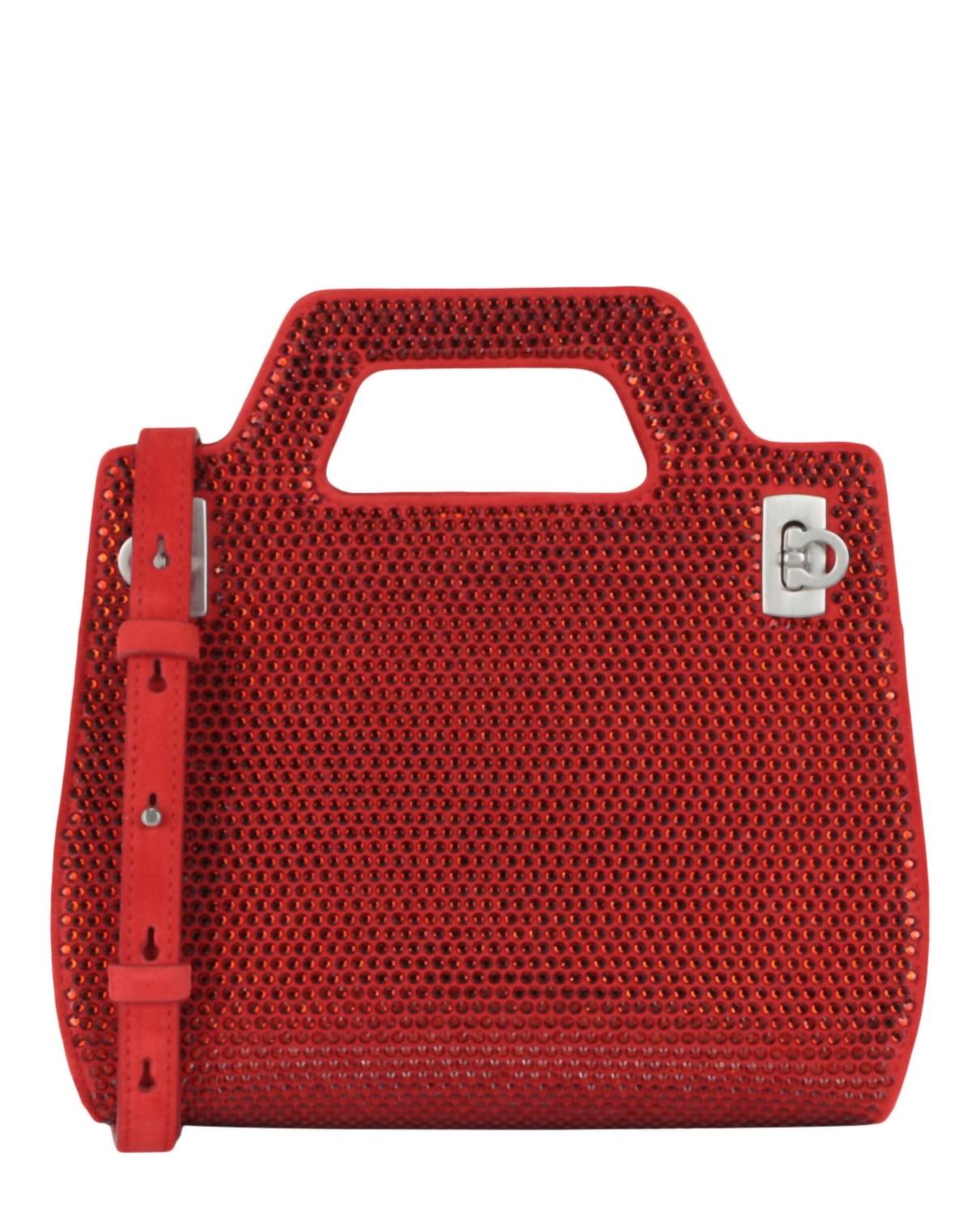 Salvatore Ferragamo Wanda Mini Stain And Strass Top Bag in red - women's bag