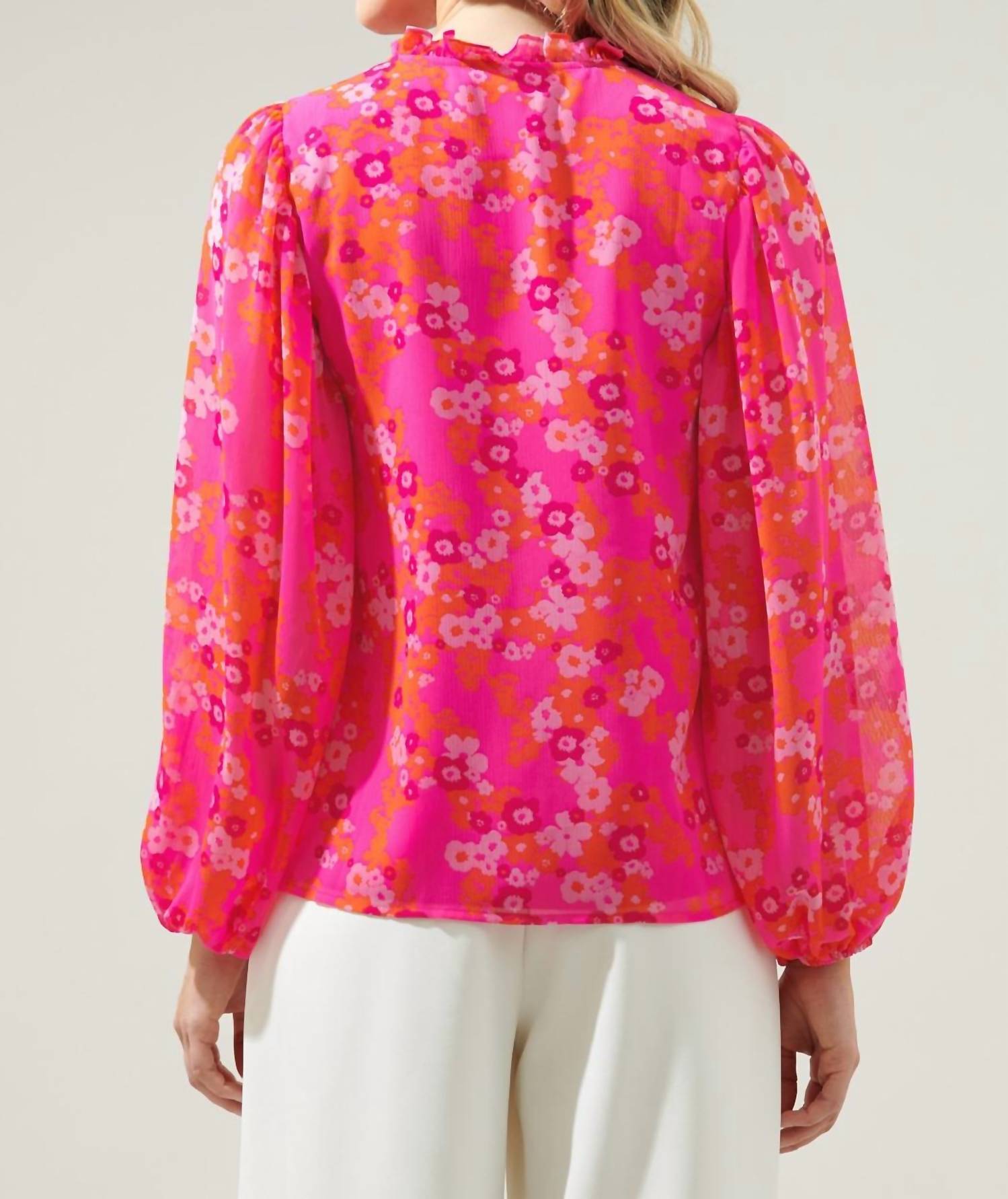 Sugarlips - Punch of Poppy Split Neck Blouse
