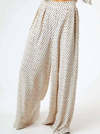 DAVI & DANI Pleated Dot Wide Leg Pants in cream black - women's pants