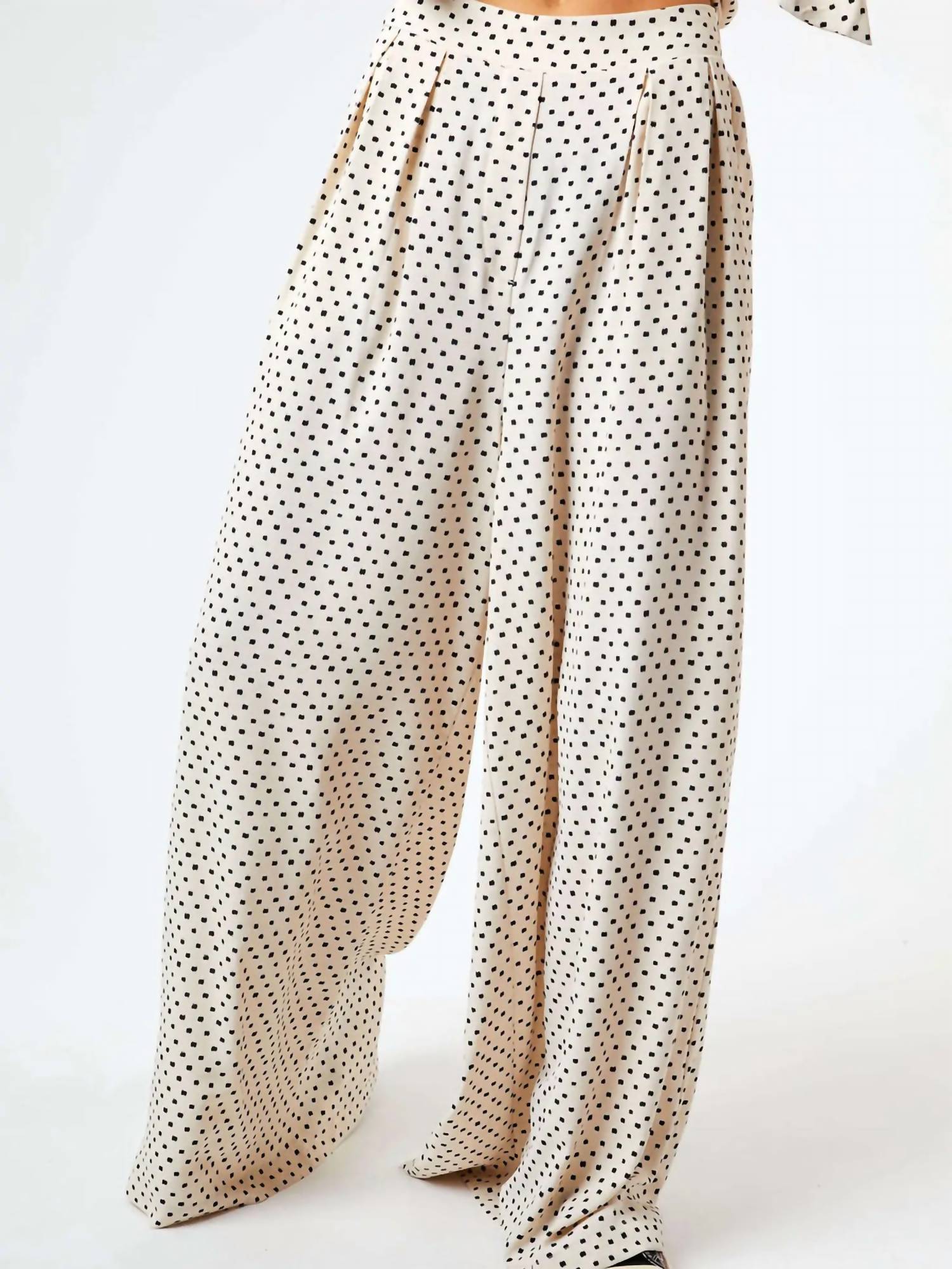 DAVI & DANI Pleated Dot Wide Leg Pants in cream black - women's pants