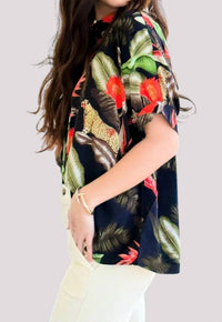 umgee Jungle Muse Button Down Top in black multi - women's blouse - view 4