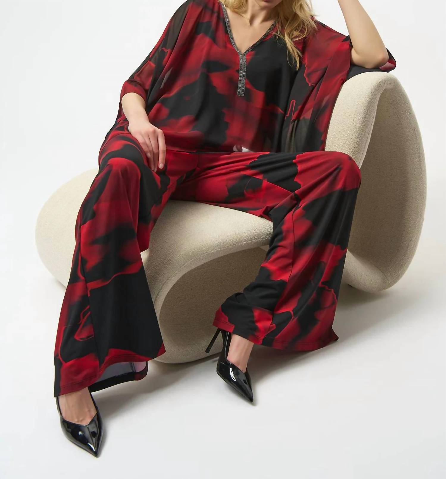 Joseph Ribkoff - Abstract Print V-neck Poncho Top