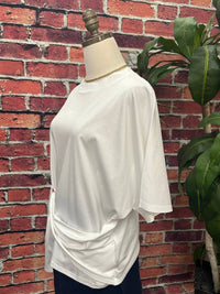 P.CILL Women's Glazed Cotton Batwing Waist Tie T-shirt in white - women's t-shirt - alternate view