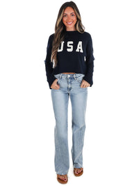 Le Lis - Varsity USA Mock Neck Crop Sweater