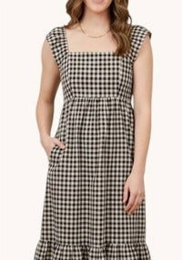 Elloh - Gingham Flutter Sleeve Maxi Dress