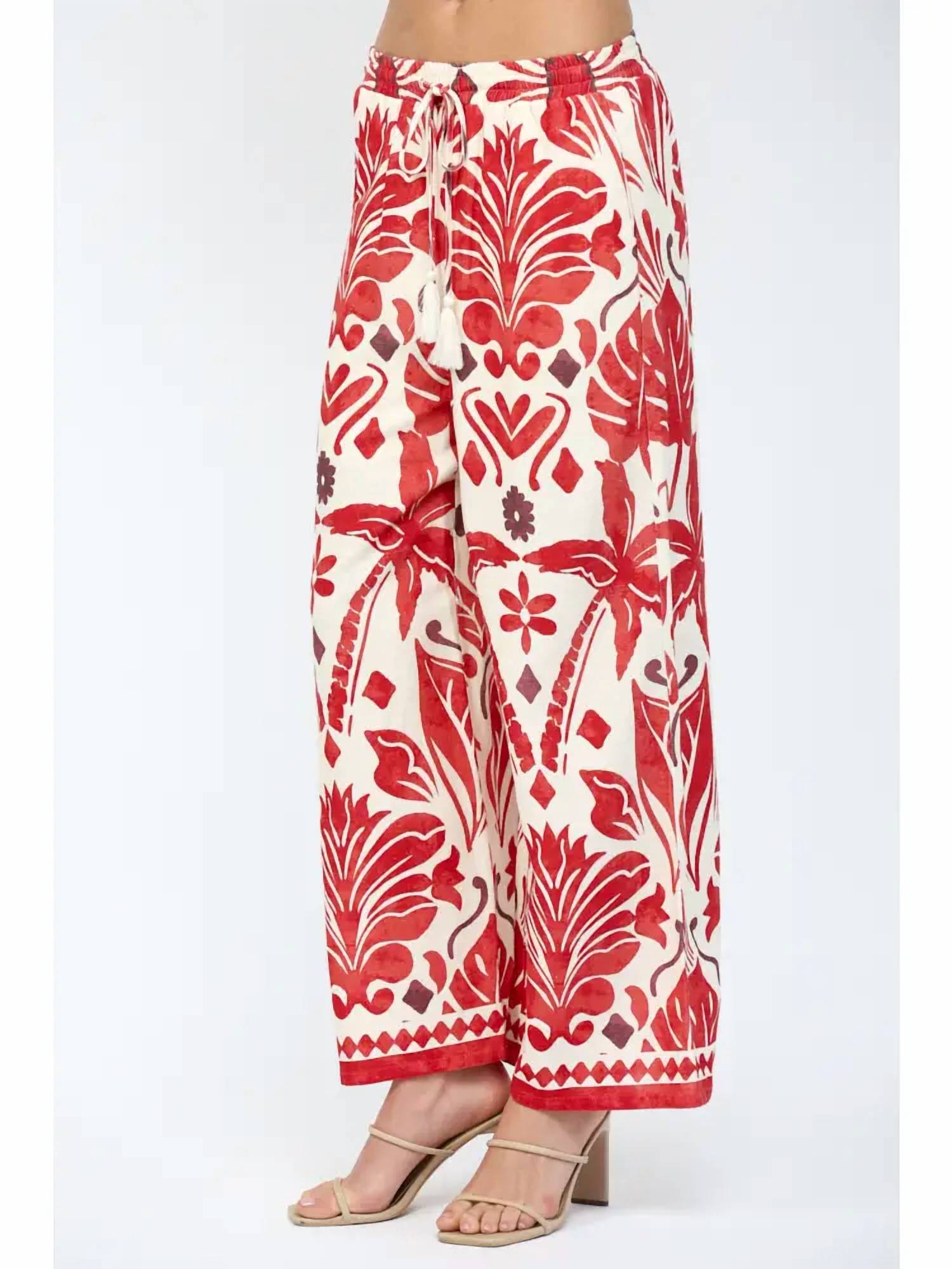 Fate By Lfd - Tropical Print Drawstring Waist Wide Leg Pants