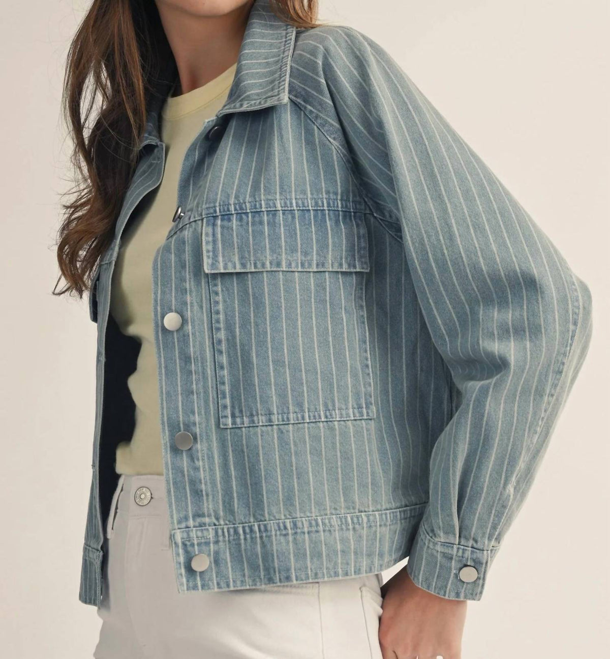Lovlov - Washed Vertical Stripe Structured Denim Shacket