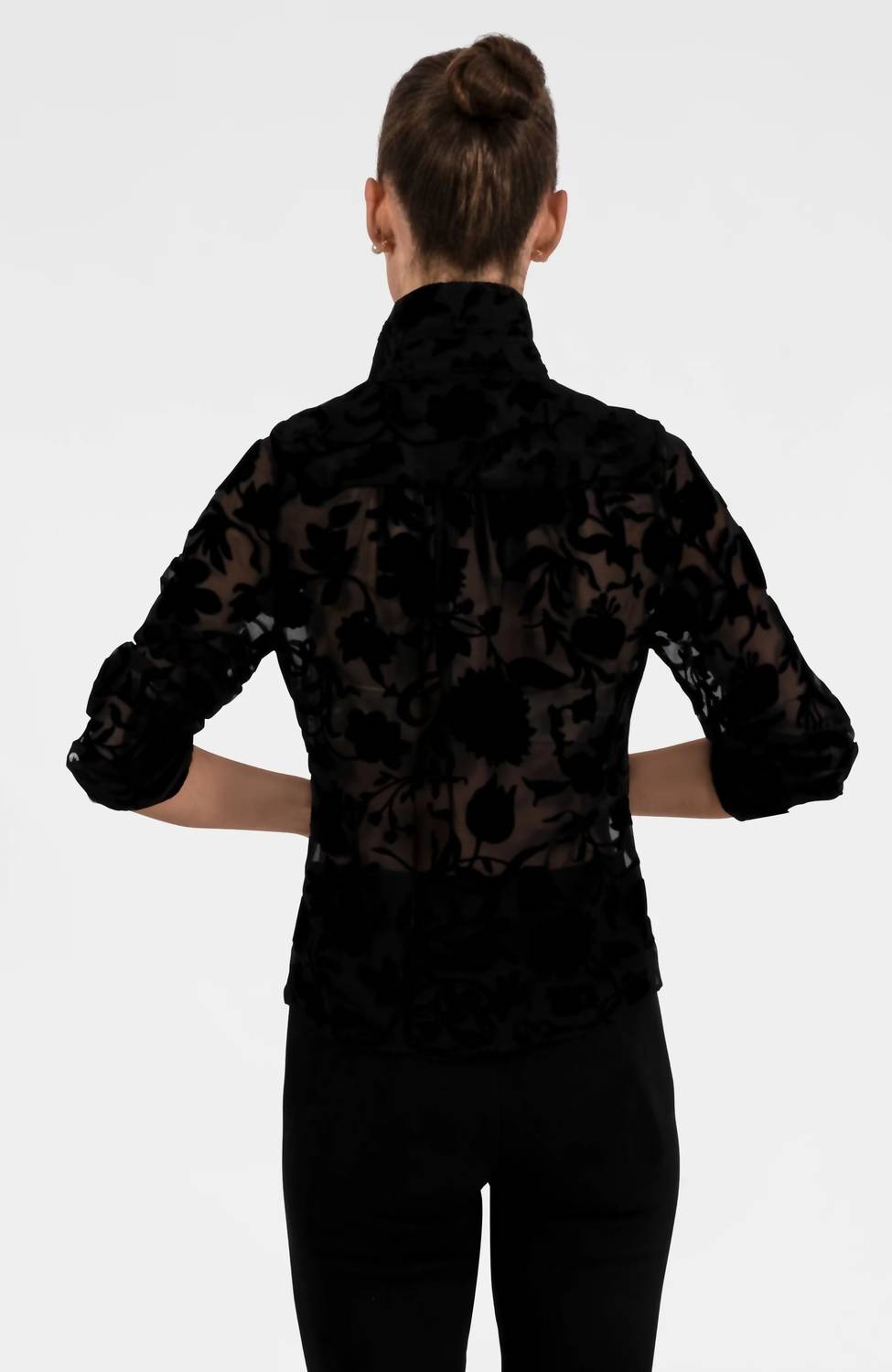 GRETCHEN SCOTT Ruffle Rumble Blouse in floral burnout - women's blouse - alternate view