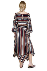 Umgee - Striped Bell Sleeve Maxi Dress