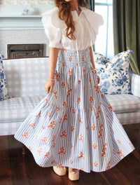 Karlie - Women's Bloom Stripe Floral Smock Tier Maxi Skirt