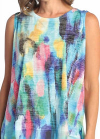 Jess & Jane Fiji Burnout Sleeveless Top in blue multi - women's tank top - detail view