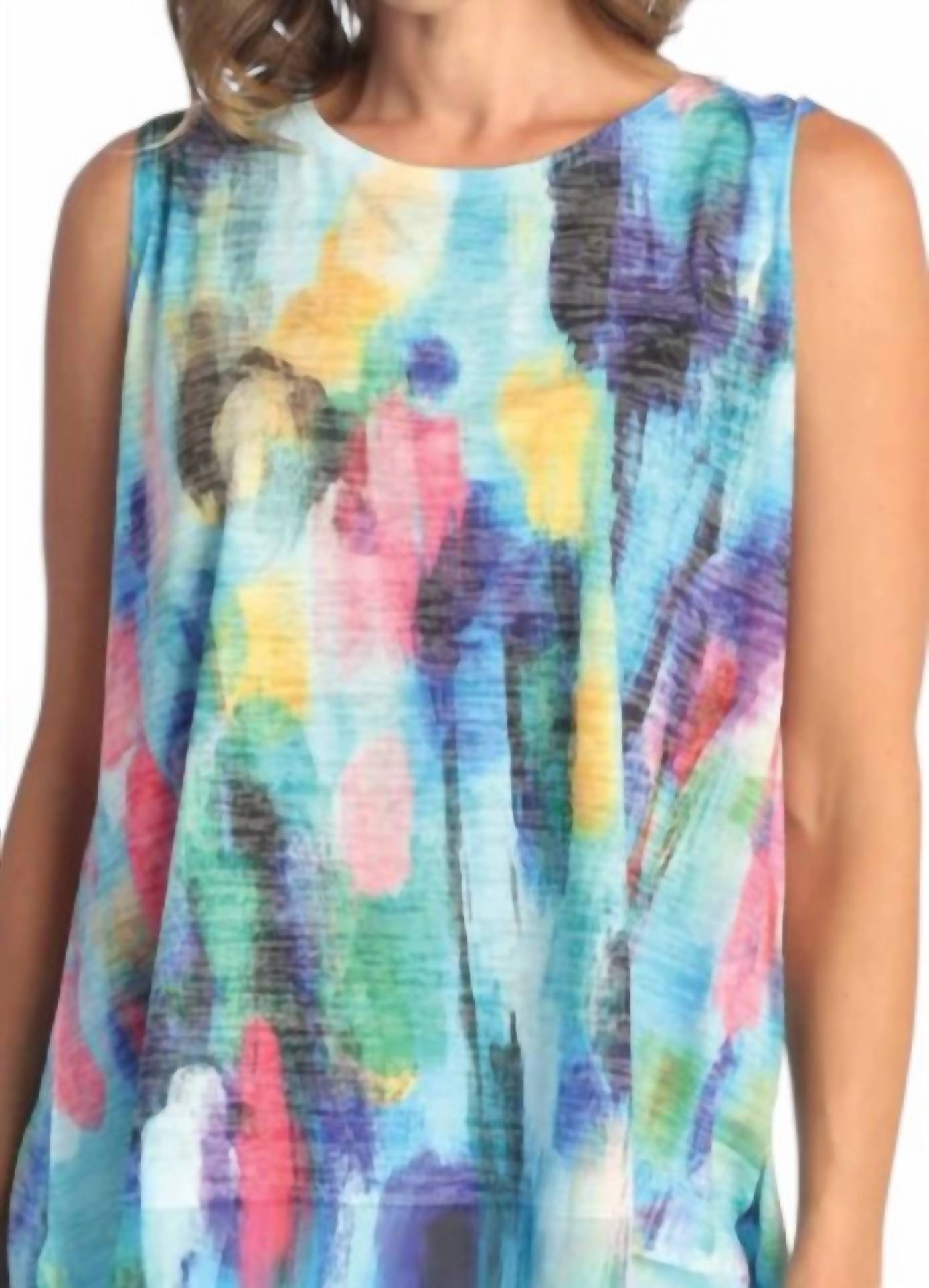 Jess & Jane Fiji Burnout Sleeveless Top in blue multi - women's tank top - detail view