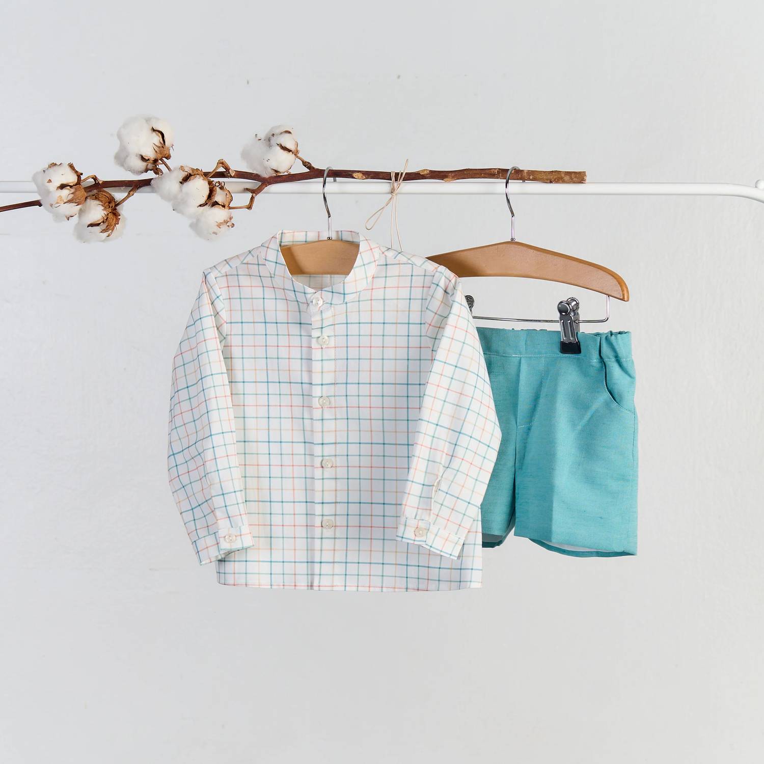 Paloma De La O - Boy's Checkered Polo Long Sleeve Shorts Set
