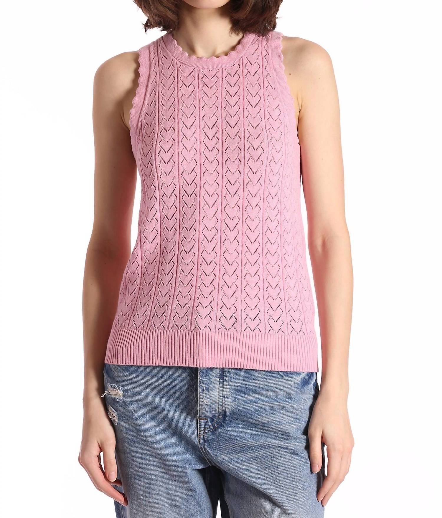 Minnie Rose - Heart Pointelle Scalloped Tank Top