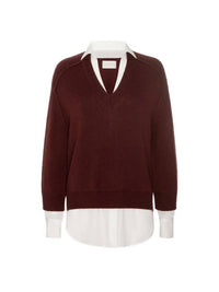 Brochu Walker V-Neck Layered Pullover Sweater in cordovan - women's sweater - view 6