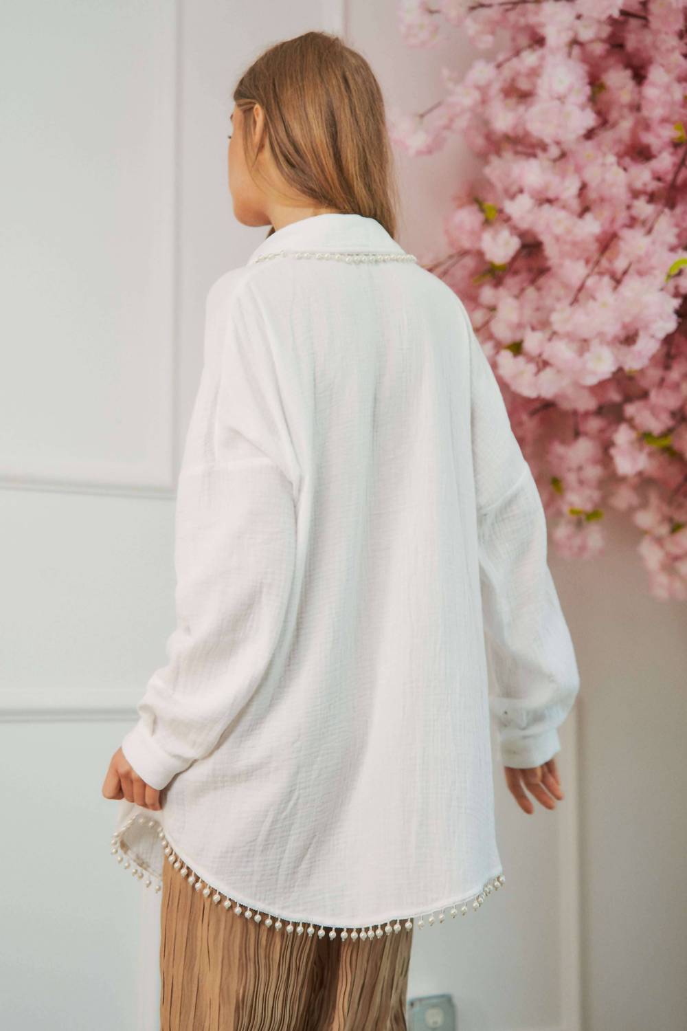 Davi & Dani - Pearl Embellishment Button Front Shirt - Plus