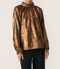 Soaked In Luxury - Elvie Funnel Neck Metallic Blouse