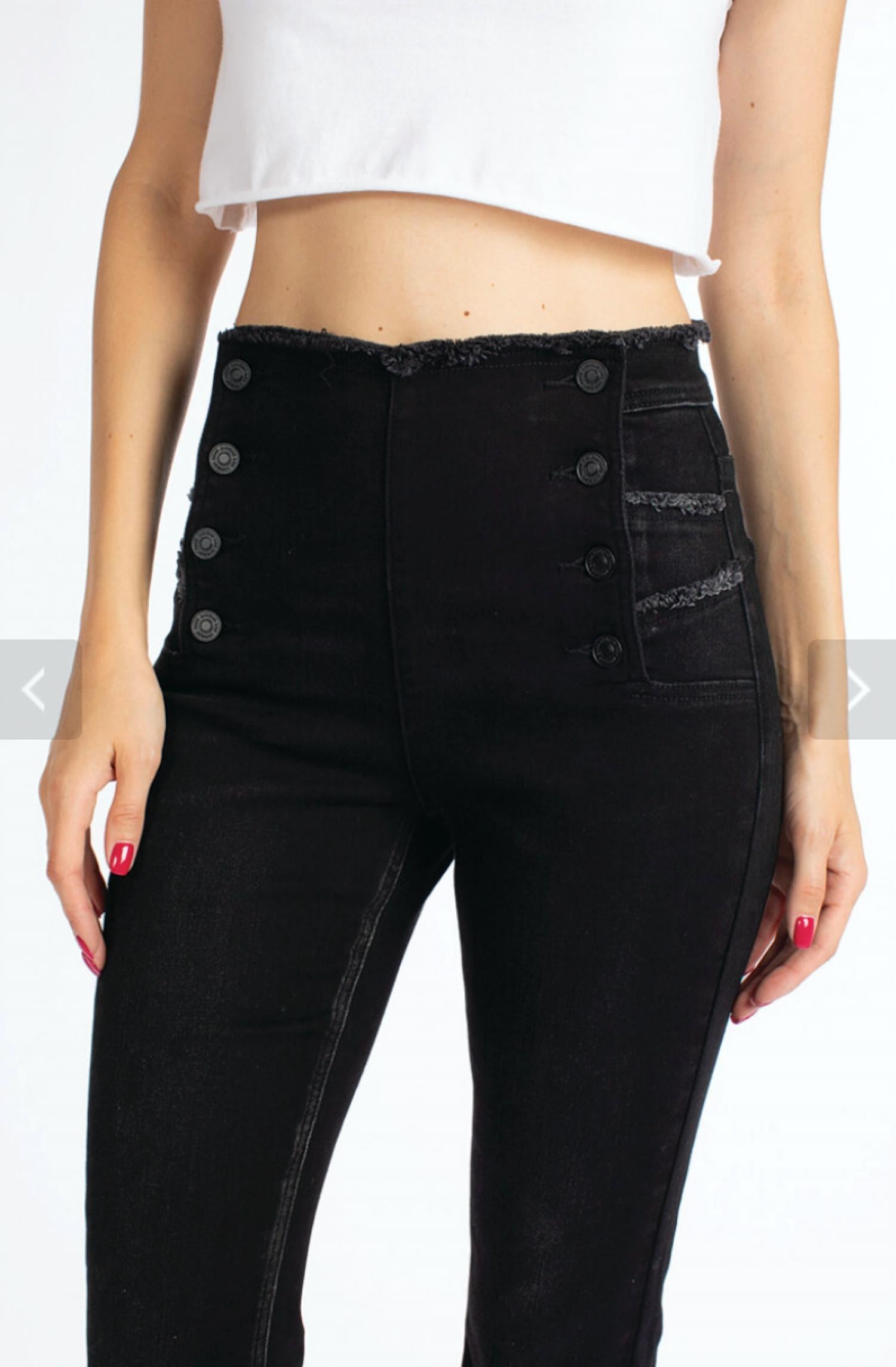 Kancan - High Rise Button Detail Flare Jeans