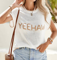 Little Daisy Closet - Knitted Yeehaw Stitch Edge Crew Neck Sweater T Shirt