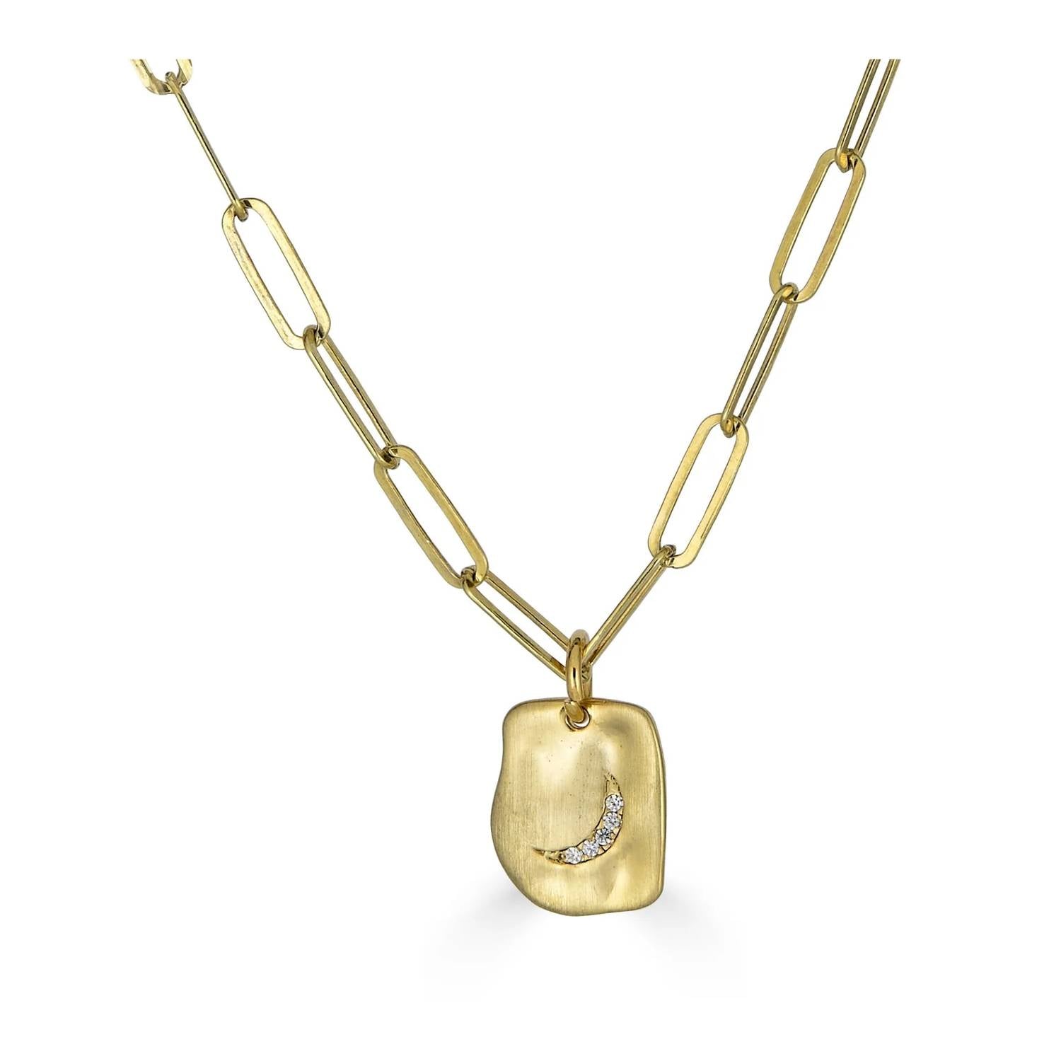 Rachel Reinhardt - Women''s Vermeil Moon Mini Tag Necklace On Paperclip Chain