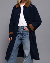 Active Basic - Long Sleeve Contrast Collar Button Down Trench Coat