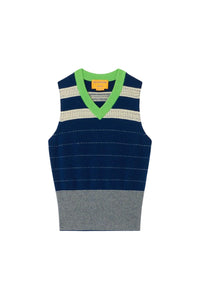 Guest In Residence Collegiate Stripe Vest in residence collegiate stripe vest in navy combo - women's tank top - detail view