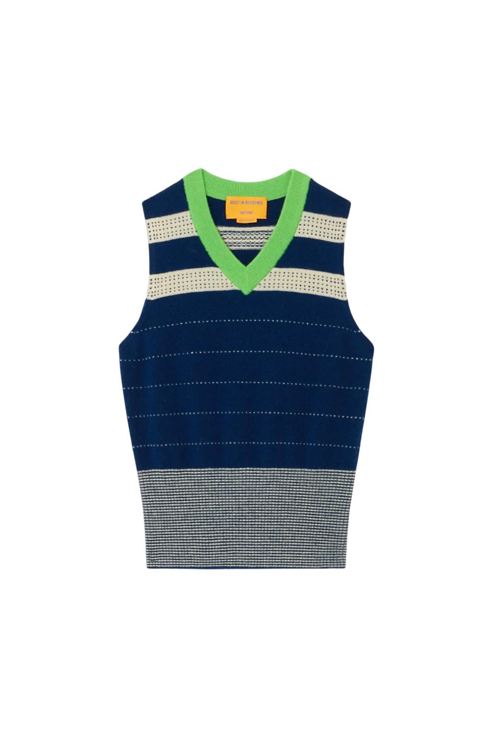Guest In Residence Collegiate Stripe Vest in residence collegiate stripe vest in navy combo - women's tank top - detail view