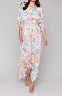 Charlie B - Dolman Sleeves Floral Maxi Dress With Side Slits