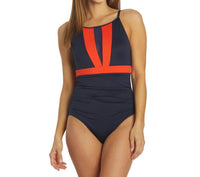 Dolfin - Color Block Moderate Boat Neck One Piece Swimsuit
