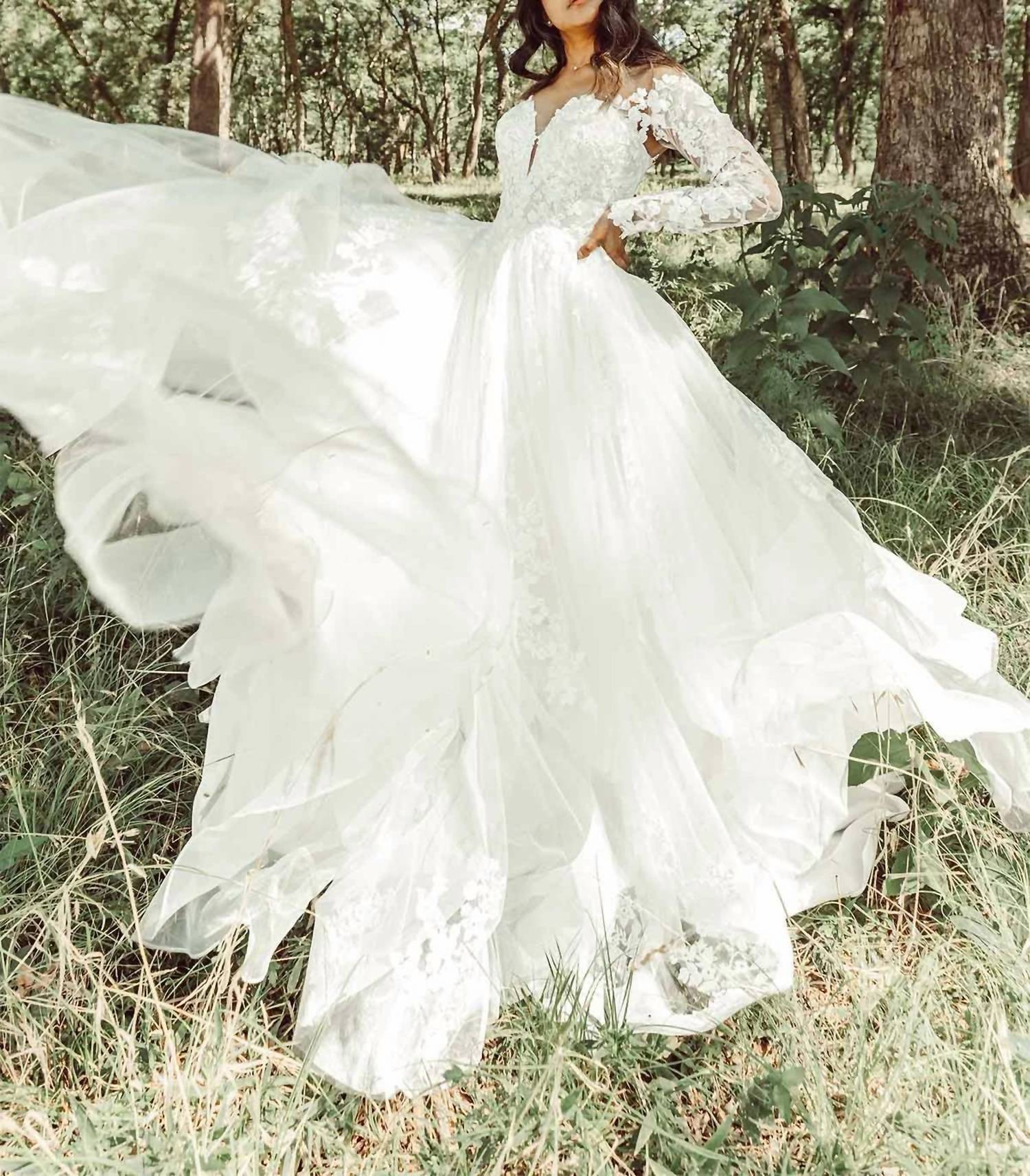 Essence Of Australia - Off-shoulder Lace Wedding Gown