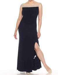 Joseph Ribkoff - Embellished Mesh Yoke Maxi Evening Dress