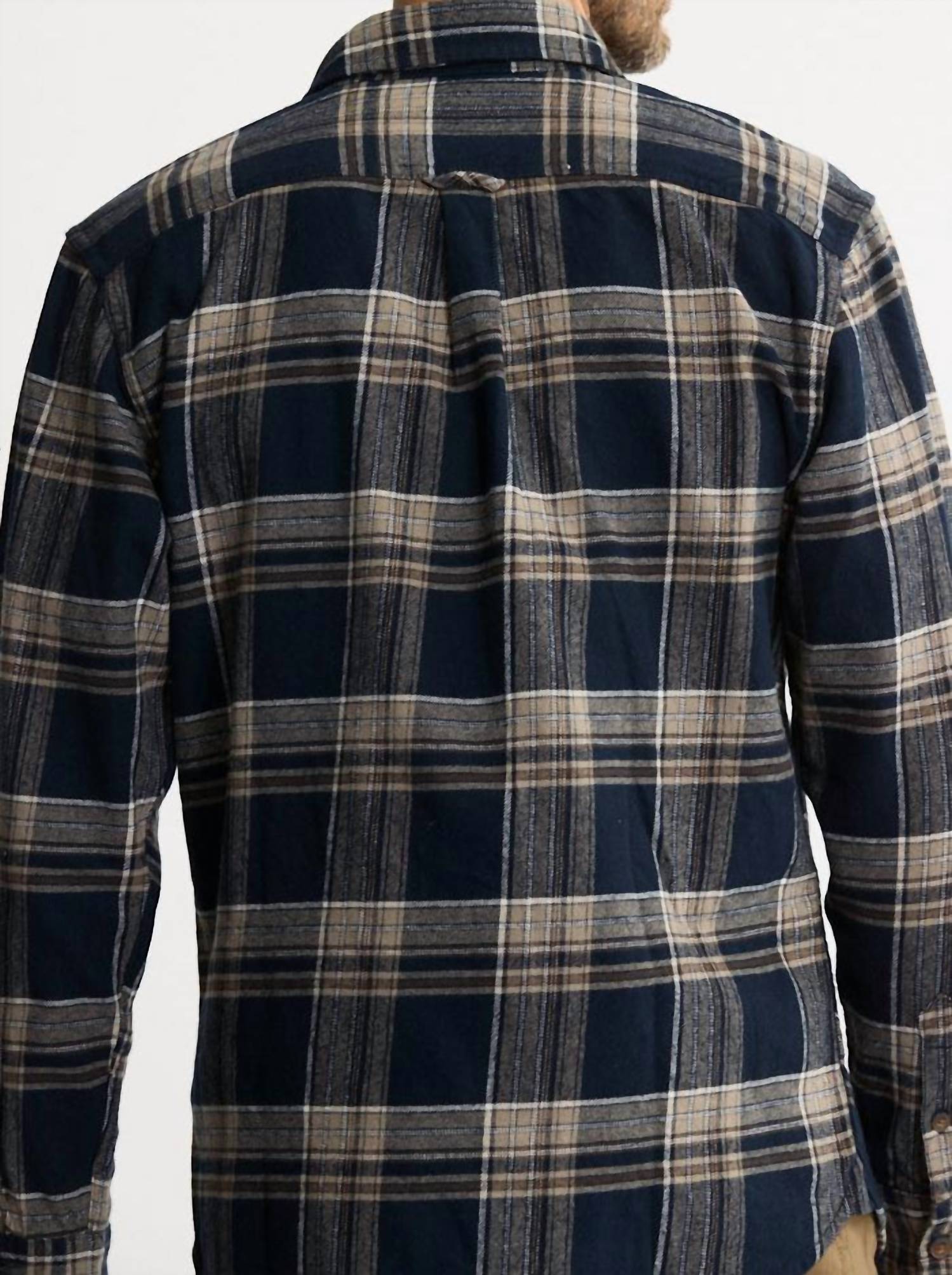 JACHS NEW YORK Brawny Flannel Shirt & Thermal Long Sleeve Tee - 2-pack in navy plaid brawny - men's shirt - detail view
