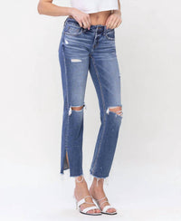 Flying Monkey - Novelty Low Rise Distressed Split Hem Straight Jeans