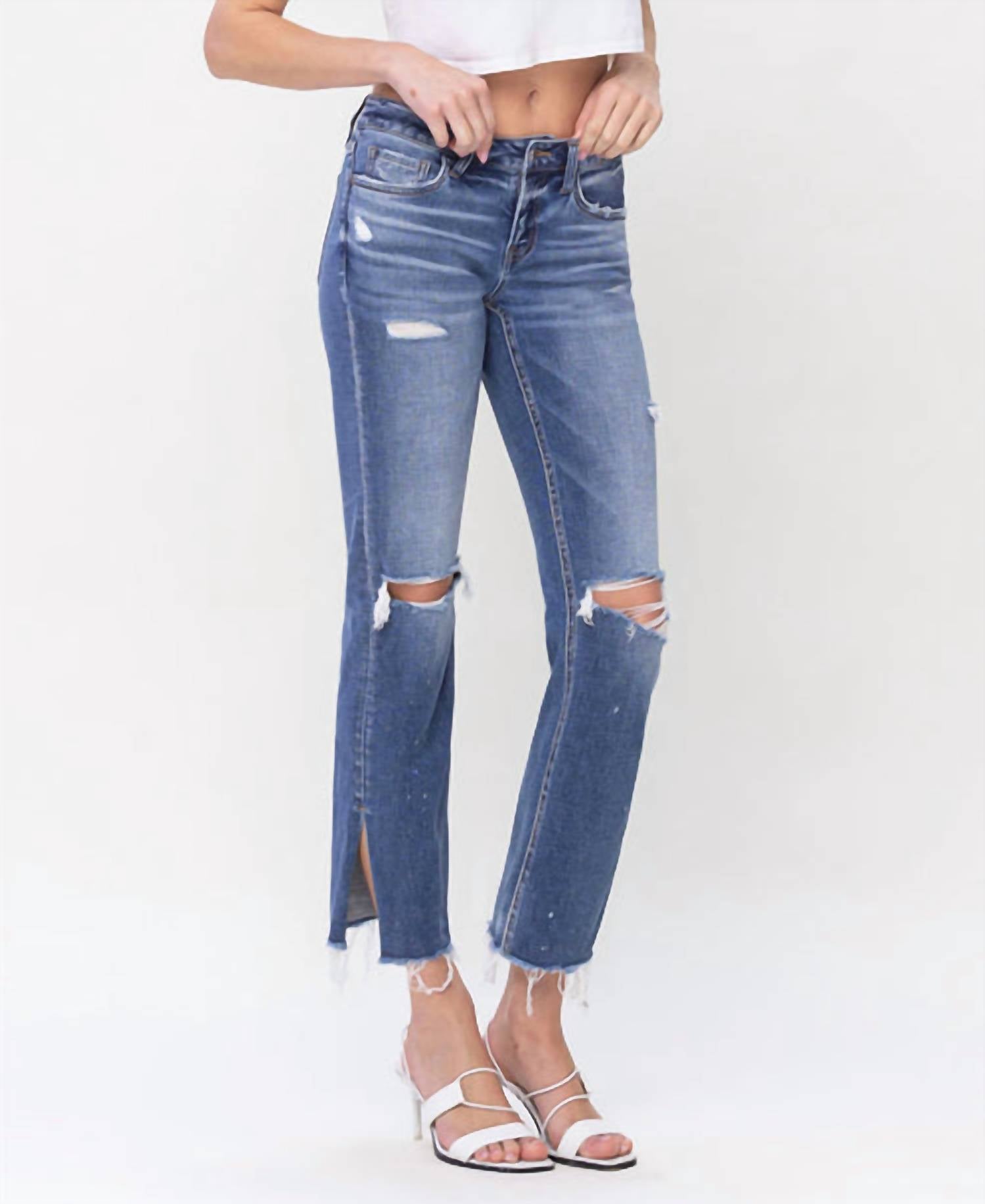 Flying Monkey - Novelty Low Rise Distressed Split Hem Straight Jeans