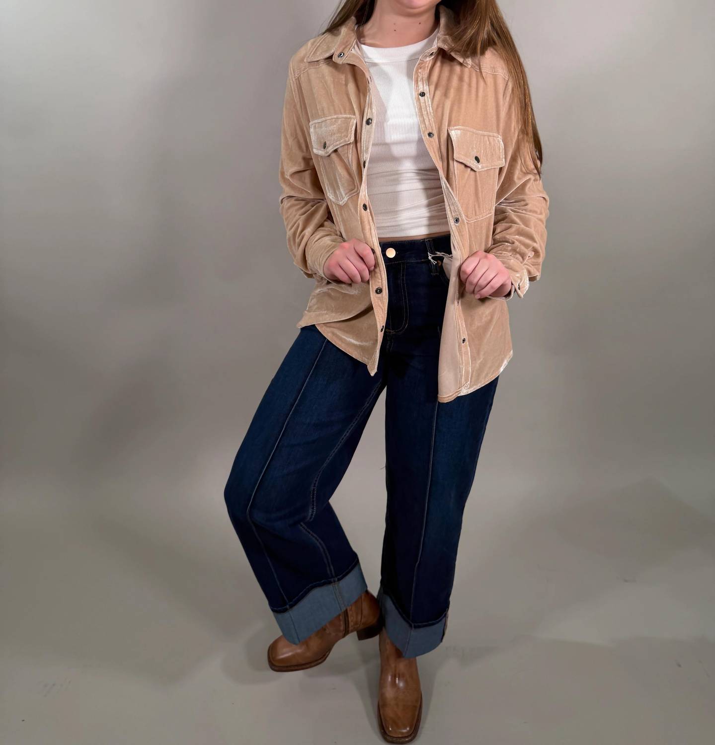Easel - Button Down Velvet Shirt