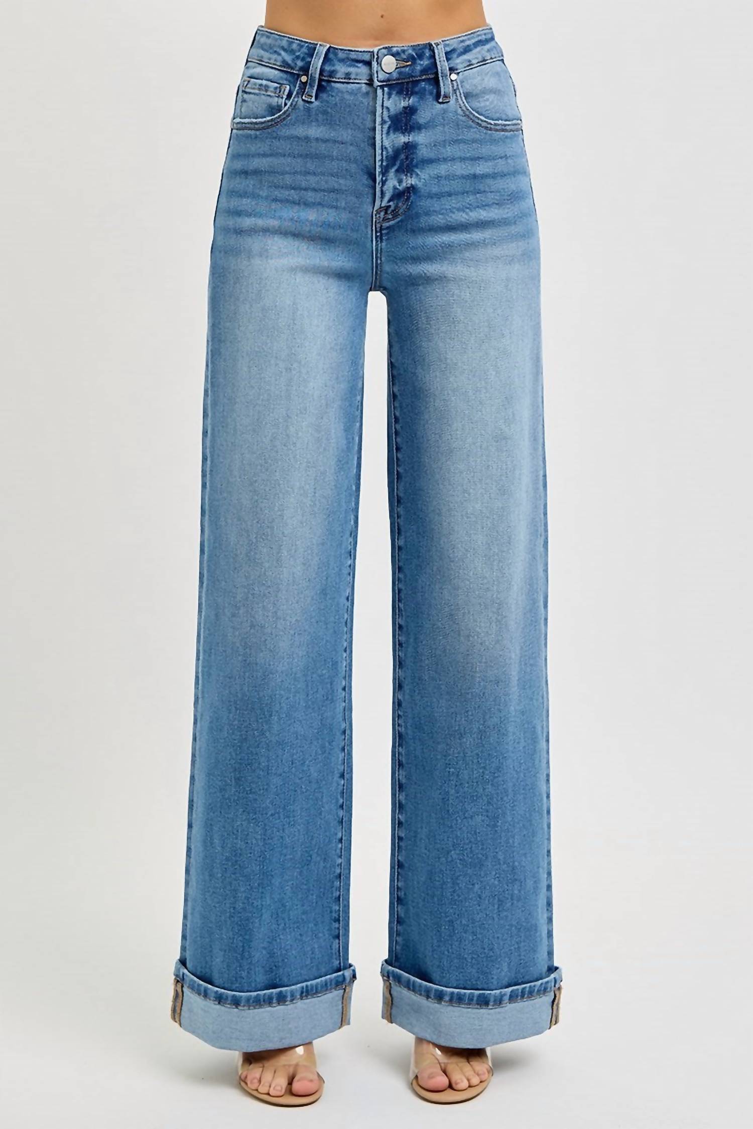 RISEN Sucre 75 Tummy Control High Rise Wide Cuffed Jeans in medium wash - women's jeans - view 4