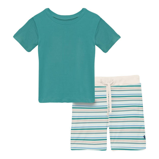 Kickee - Baby's Short Sleeve Crew Neck Tee And Lightweight Shorts Set
