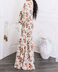 Surelymine - Floral Tie-Front Maxi Dress with Smocked Waist