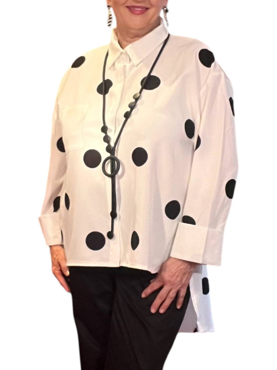 Diva Usa - Collared Button-through Blouse With High-low Hem