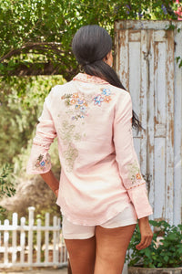 PAPARAZZI Embroidered Blouse With Wide Split Cuff in pink - women's blouse - view 4