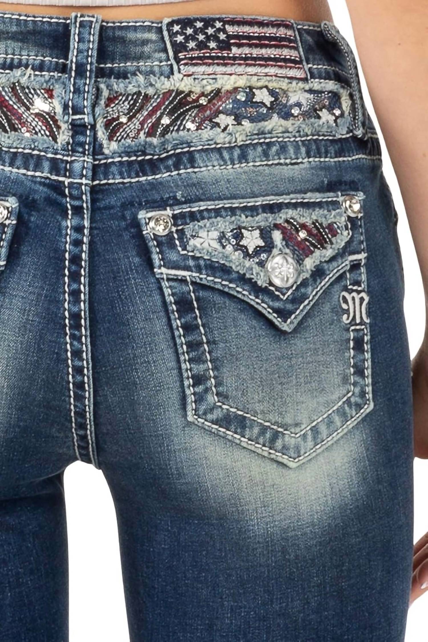 Miss Me - Mid Rise Embellished Boot Cut Jeans
