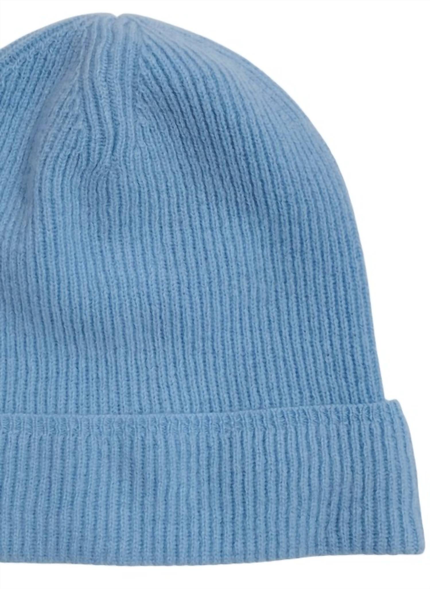Moray Cashmere Women's Renwick Cashmere Ribbed Beanie in baby blue - women's hat - detail view