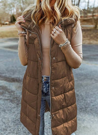 Dear Lover - Hooded Long Quilted Vest Coat