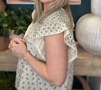 Easel - Floral Flutter Sleeve Blouse