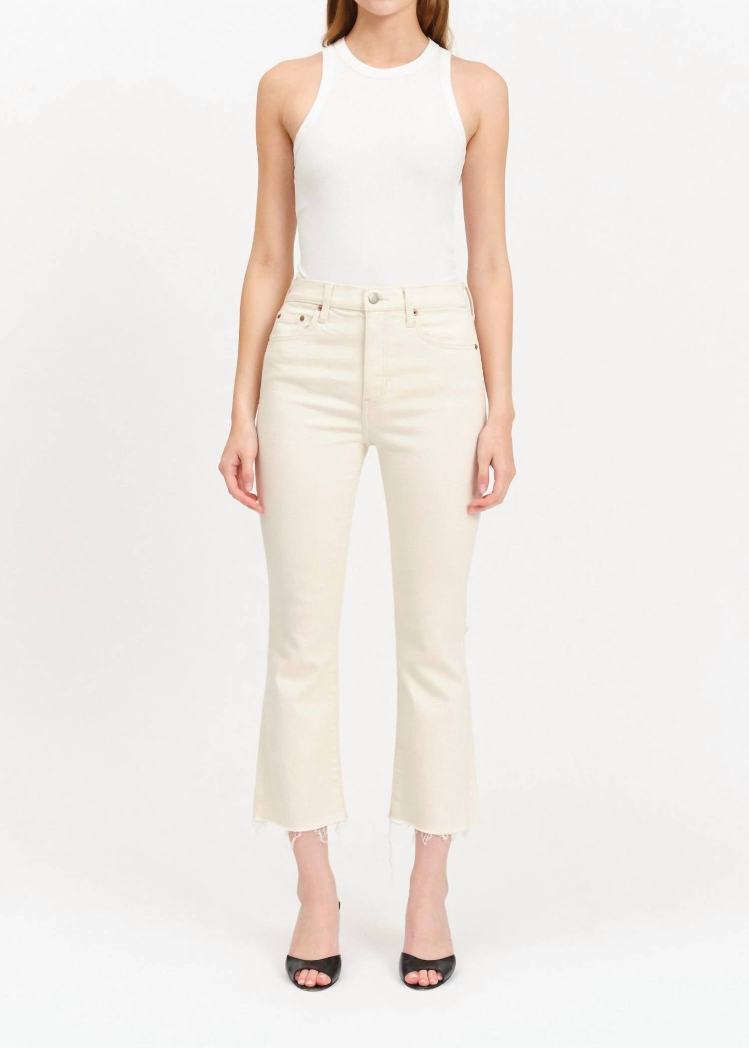 DAZE Shy Girl High Rise Crop Flare Jeans in raw cut in raw cut - women's jeans