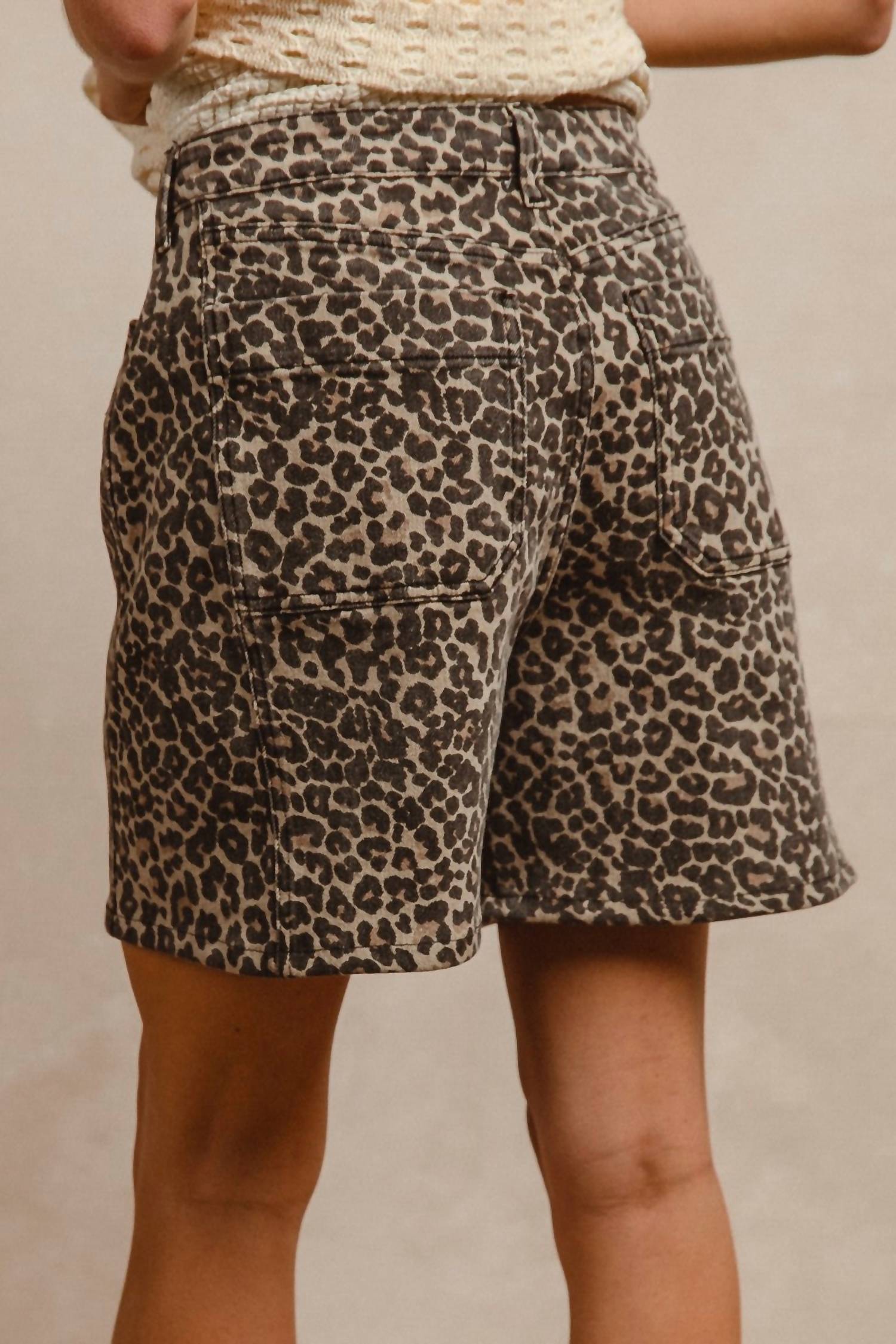 BiBi Wild Side Front Pockets Dad Shorts in leopard - women's shorts - alternate view