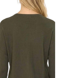 Metric Knits Crew Neck Pullover in olive - women's sweater - detail view