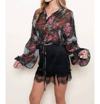 Fore Collection - Floral Printed Smocked Chiffon Top