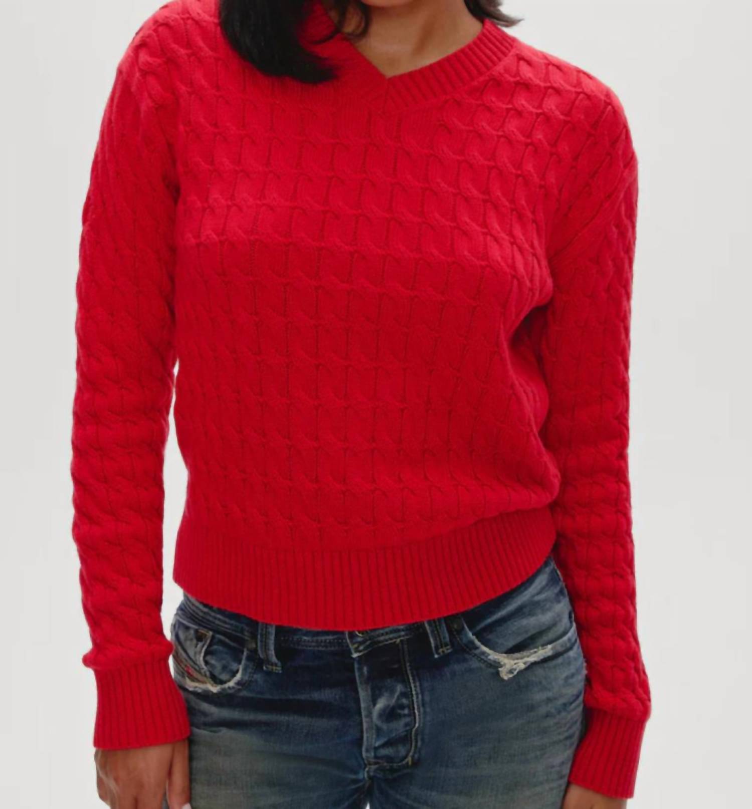 Frankies Bikinis Prince Cable Knit Sweater in red - women's sweater