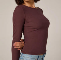 7Diamonds Modal Ribbed Boatneck Top in walnut - women's long sleeve top - view 4